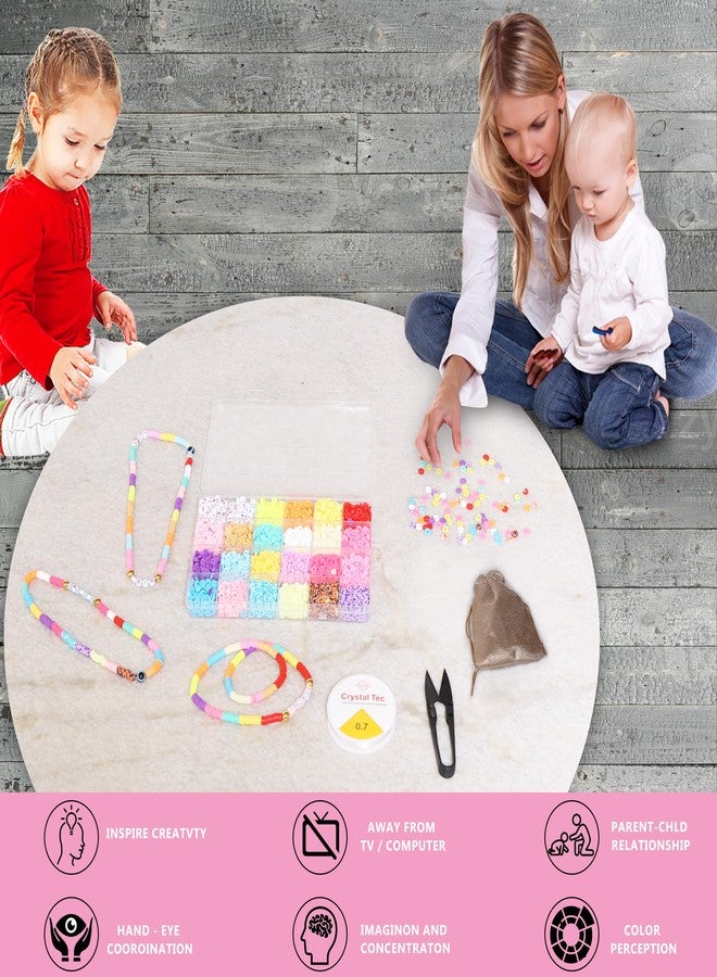 ambitieux Diy Bracelet Making Kit - 6000+ Pcs 24 Colorful Clay Beads, 10M Elastic Thread, Jute Bag, And Cutter - Gift For Girls Birthdays (Clay Beads 1),Multicolor - Image 3